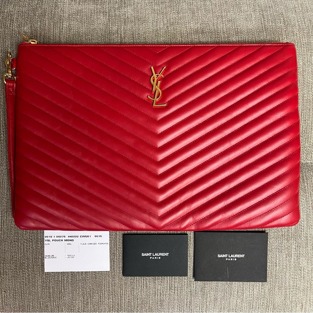 YSL Saint Laurent large pouch tablet clutch